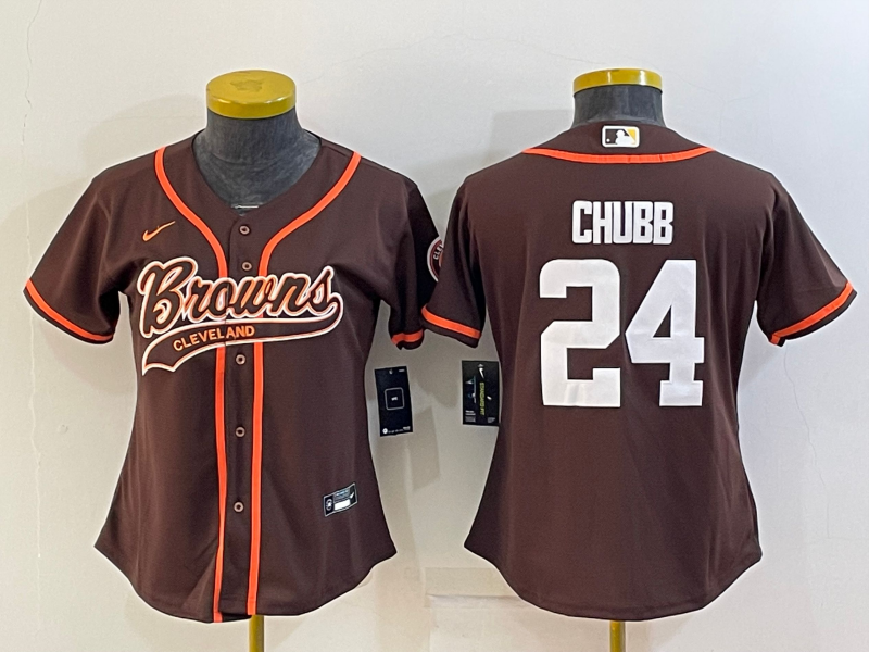 Youth Cleveland Browns #24 Nick Chubb Brown With Patch Cool Base Stitched Baseball Jersey Youth Cleveland Browns #24 Nick Chubb Brown With Patch Cool Base Stitched Baseball Jersey